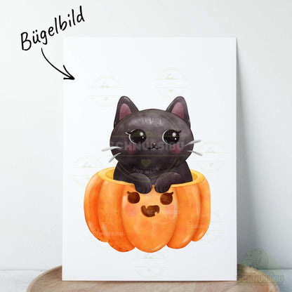 [VB 16.09.] Bügelbild Katze in Kürbis