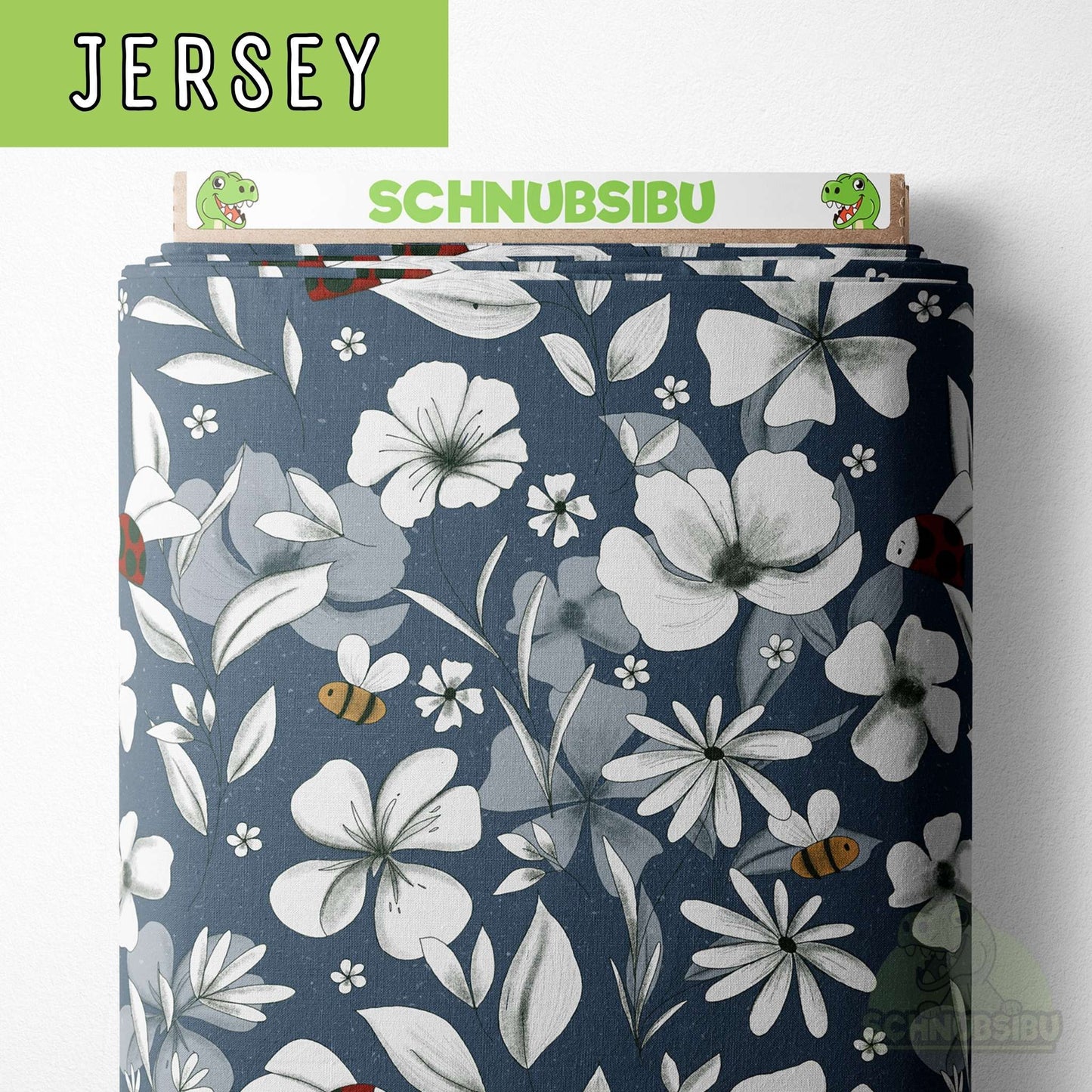 Vorbestellung Jersey Stoff „Spring Flowers blau“ | Schnubsibu OEKO-TEX® Standard 100