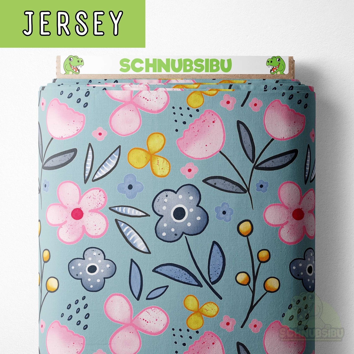 Vorbestellung Jersey Stoff „Spring Flowers türkis“ - frühlingsfrische Blüten auf sanftem Türkis | Schnubsibu OEKO-TEX® Standard 100