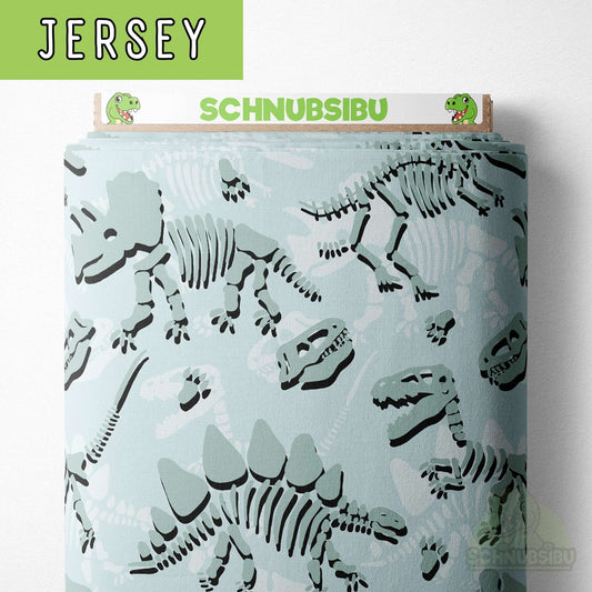Vorbestellung Jersey Stoff „Urzeit türkis“ - coole Dino-Skelette für kleine Entdecker | Schnubsibu OEKO-TEX® Standard 100